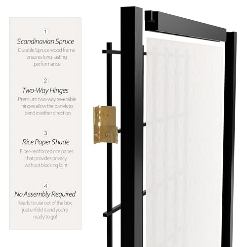 Red Lantern 6 ft. Tall Window Pane Shoji Screen-Natural-4 Panels Room Divider