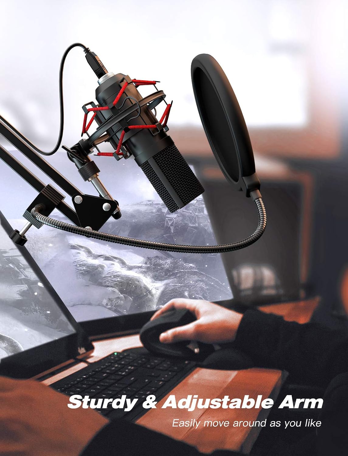 FIFINE USB Gaming Microphone Set with Flexible Boom Arm Stand Pop Filter, Plug and Play with PC Desktop Laptop Computer, Streaming Podcast Mic Kit for Home Studio (T732) Pack of 2