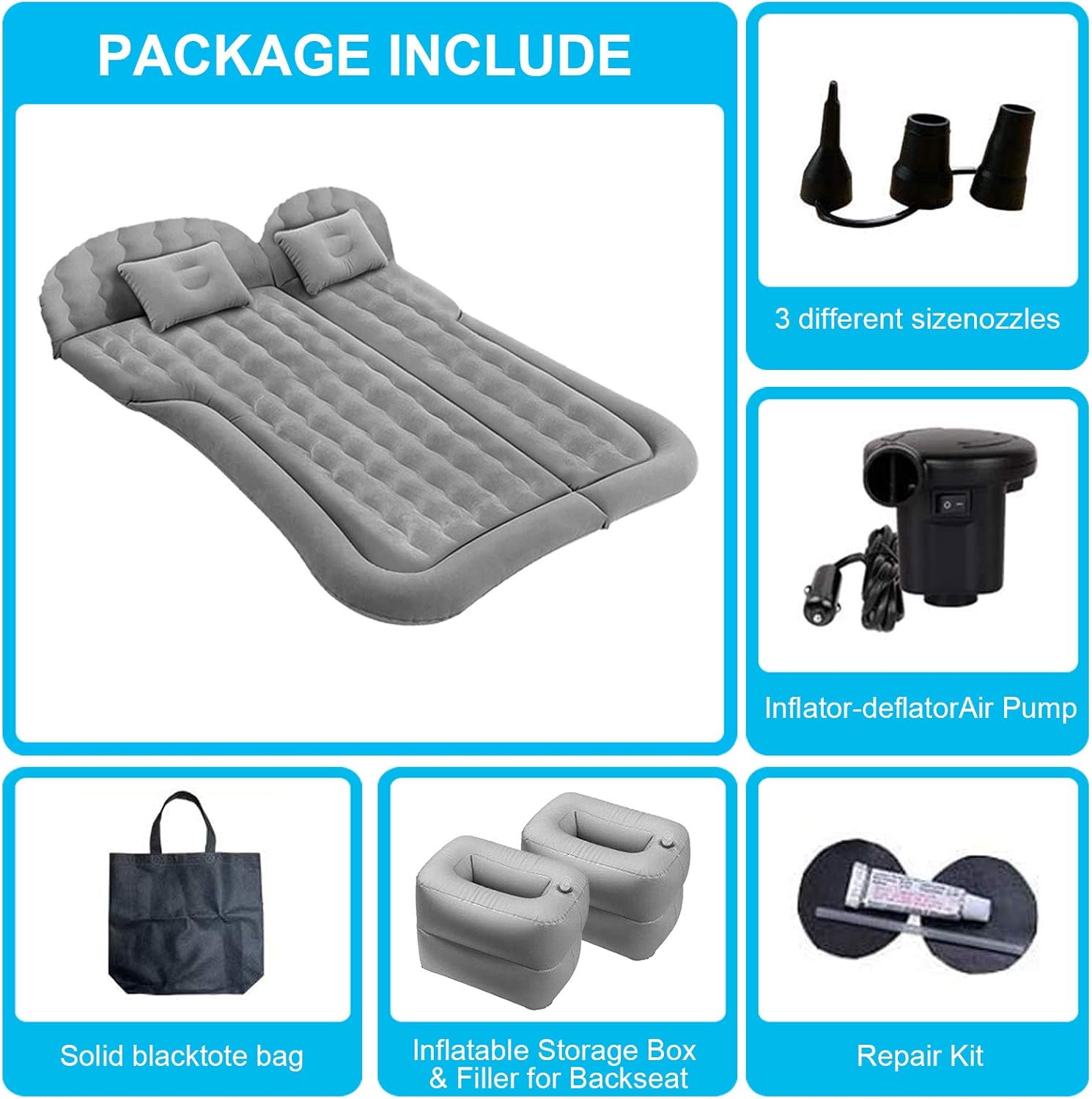 Car Air Mattress Auto Inflatable Car Bed Large SUV Mattress Camping Sleeping Bed for Kid Adult, SUV Inflatable Air Pad with Pump for Automobile Back Seat Trunk Traveling Tent