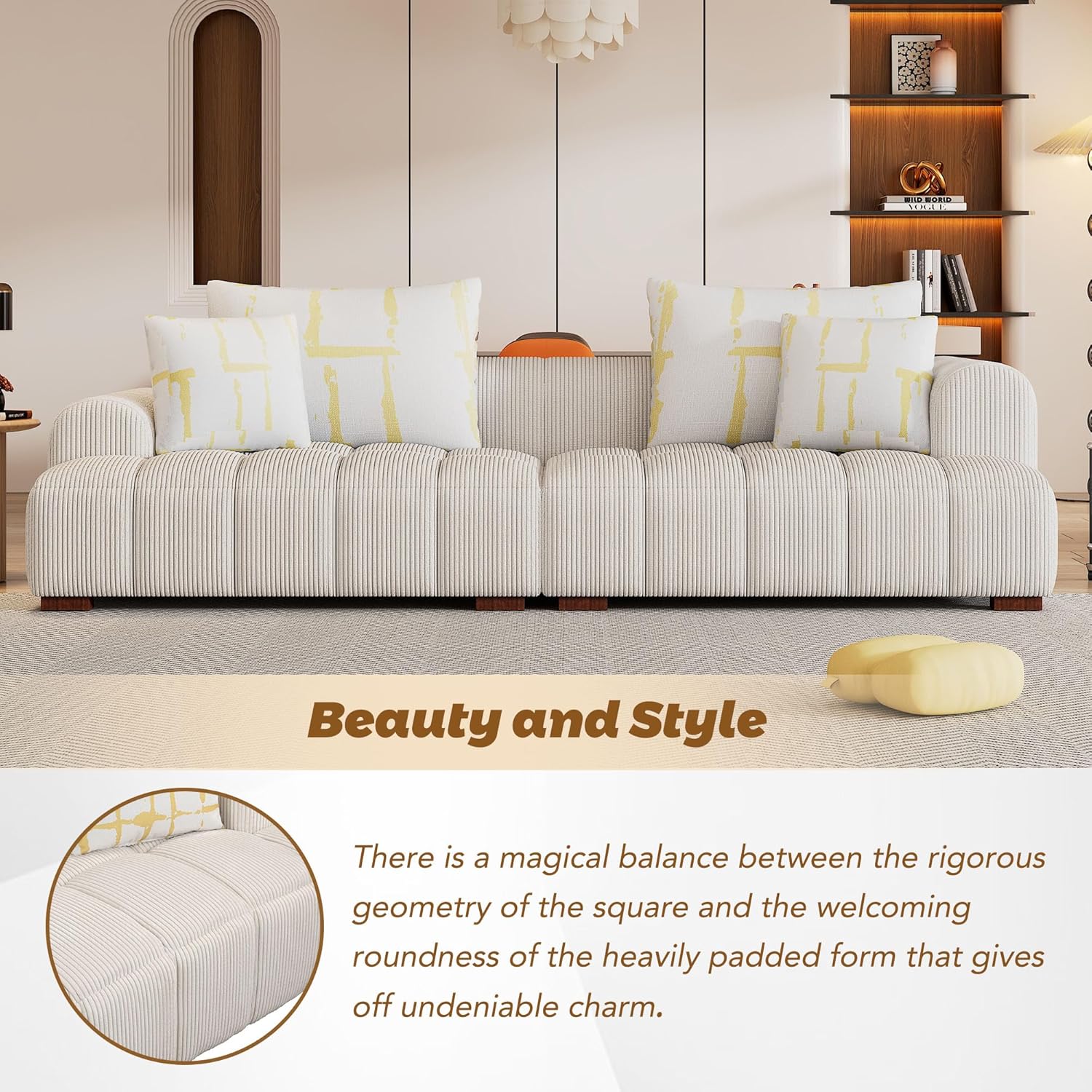 Oversized 4 Seaters Corduroy Upholstery Modular Cloud Sectional Sofa Couch,Modern Living Room Deep Seat Upholstered TV Sofa&Couch with 4PCS Pillows and Rubber Wood Legs for Home Apartment