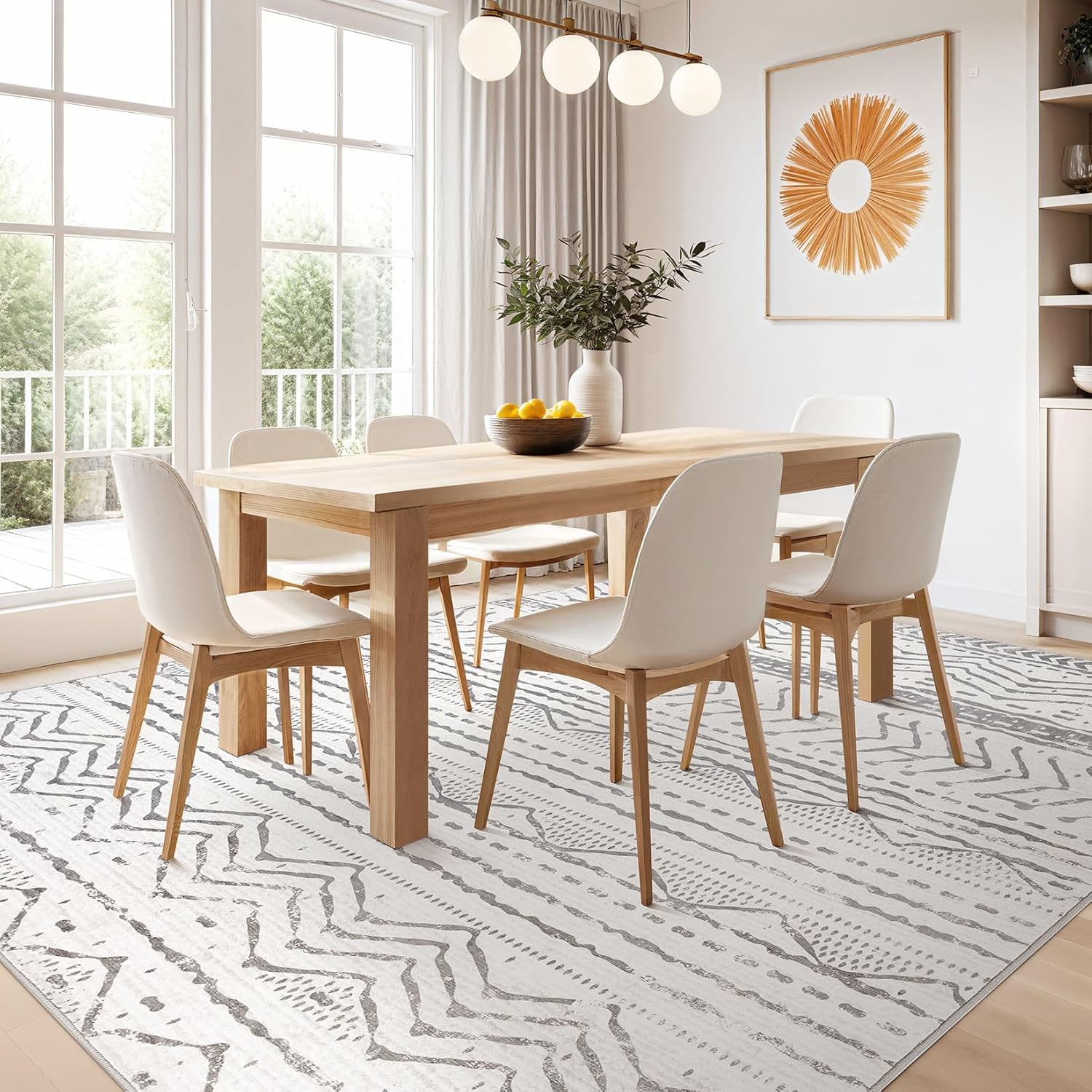 9x12 Area Rug Living Room Rugs: Large Soft Machine Washable Boho Moroccan Farmhouse Neutral Stain Resistant Indoor Floor Rug Carpet for Bedroom Under Dining Table Home Office House Decor - Grey