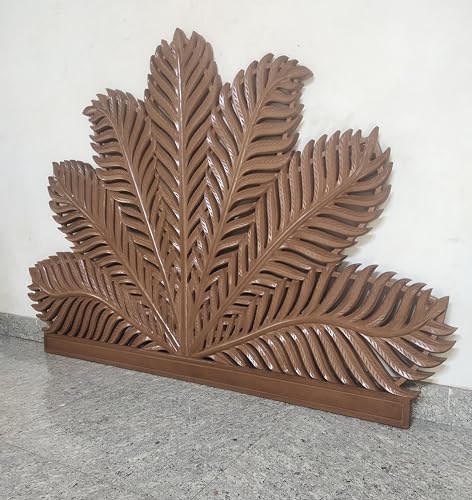 Hand Carved King Size Half Moon Bed Headboard Palm Leaf Bed Decor White Leaf Wall Art Bed Headboard Home Decor Wall Hanging (King Size- 72x45x1 inches)