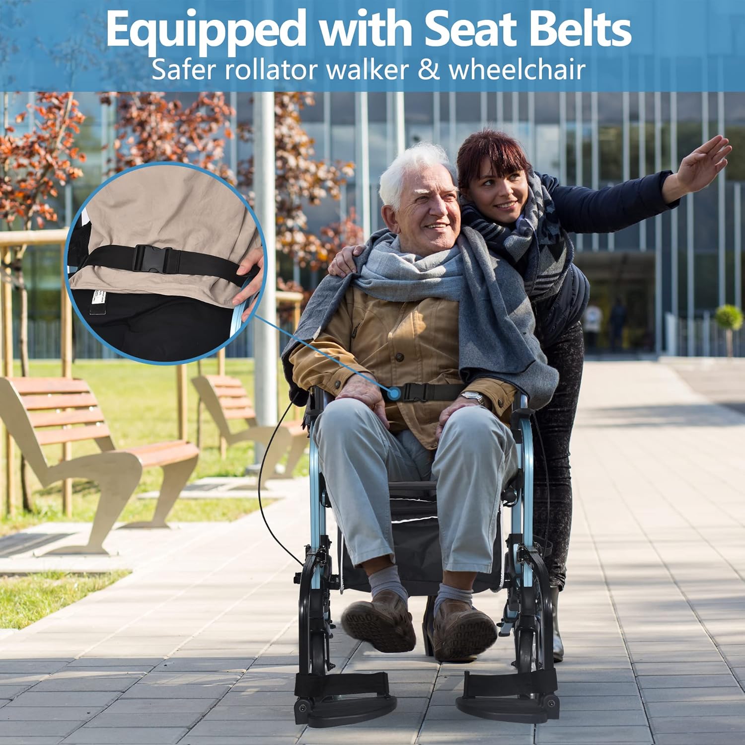 2 in 1 Rollator Transport Walker Chair with 10 inch Wheels - Medical 4 Wheel Chair Combo with Seatwith Footrest