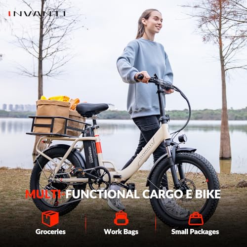 Folding Electric Bike, Peak 1000W Ebikes for Adults, 25Mph Top Speed 45Miles 20" Step-Thru Fat Tire Electric Bike with Rear Rack,7-Speed,Front Suspension
