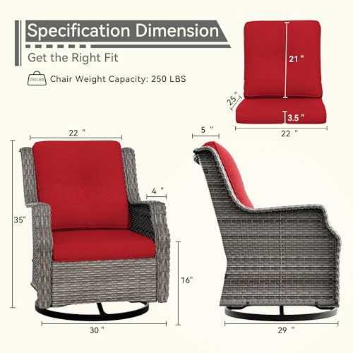 Outdoor Swivel Rocker Patio Chair - 360 Degree Patio Swivel Glider Chair with 3.5" Premium Olefin Fabric Cushions(Mixed Grey/Blue)
