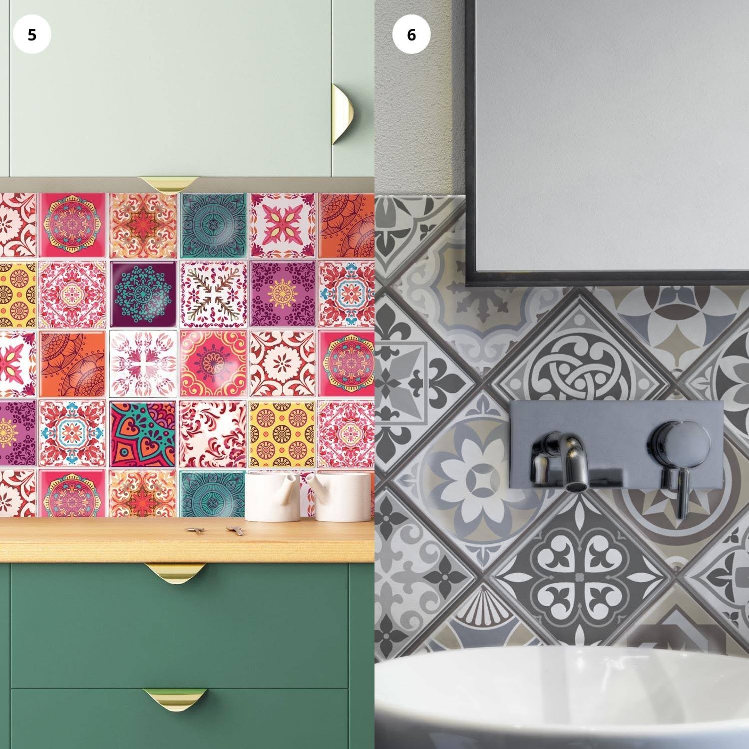 Walplus 3D Sticker Tile Splashbacks Mosaics Peel and Stick Kitchen Backsplash - 32pcs - Limestone Spanish
