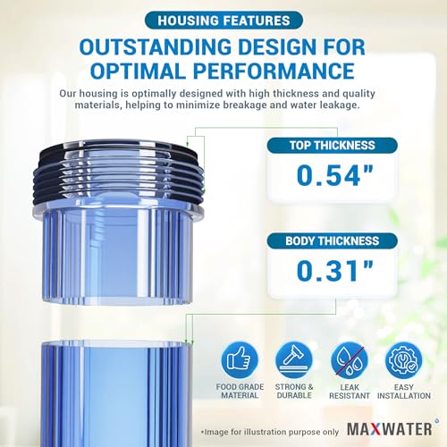 Max Water Whole House 20" x4.5" Purple Clear WH Water Filter Housing 1 inch Inlet/Outlet Ports Wrench and Bracket