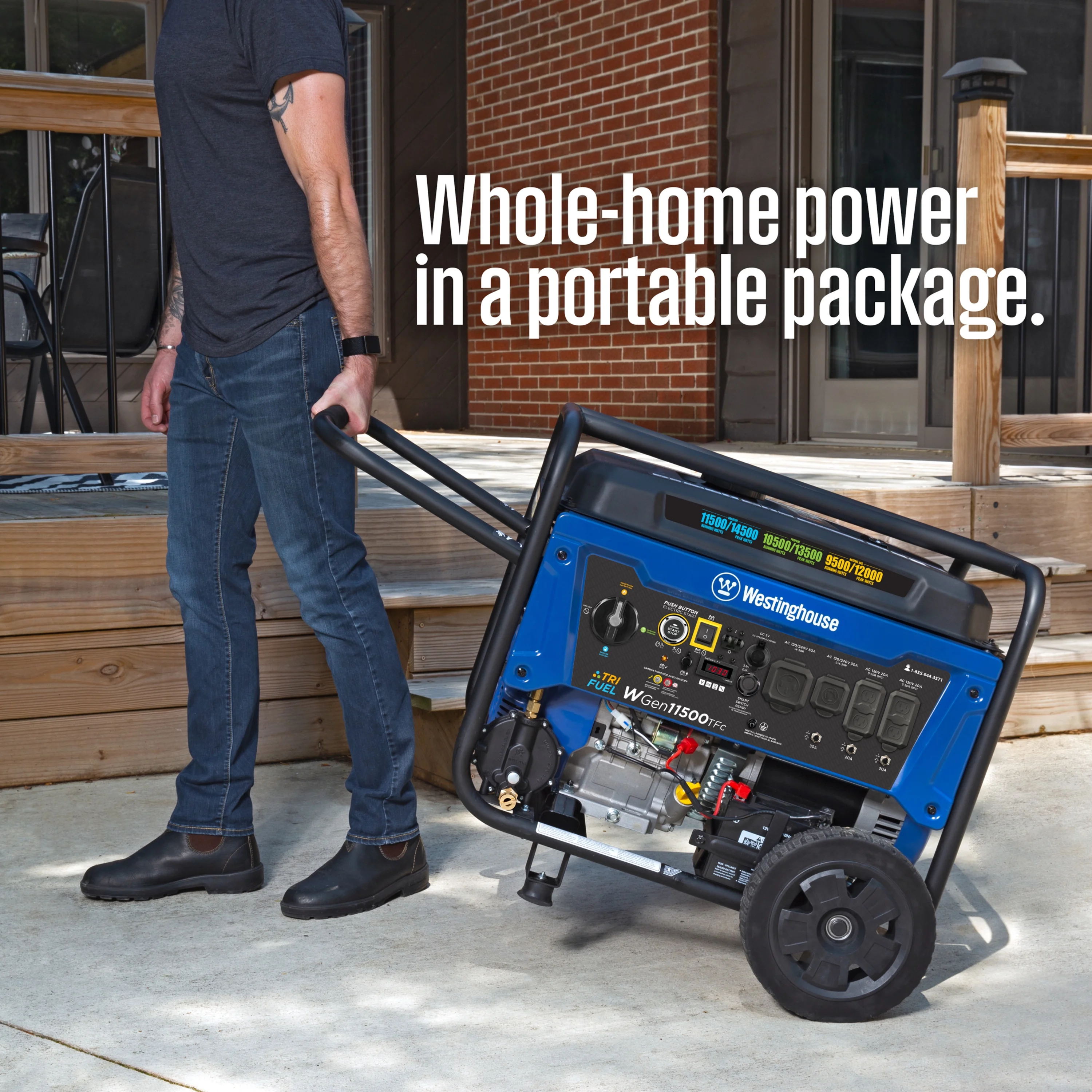 Westinghouse 14,500 Watt Tri-Fuel Portable Generator, Home Backup, CO Sensor