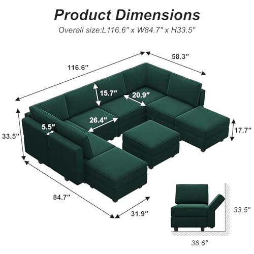 Belffin Oversized Modular Sectional Sofa L Shaped Couch Set with Reversible Chaise Convertible L Shape Sectional Sofa Black