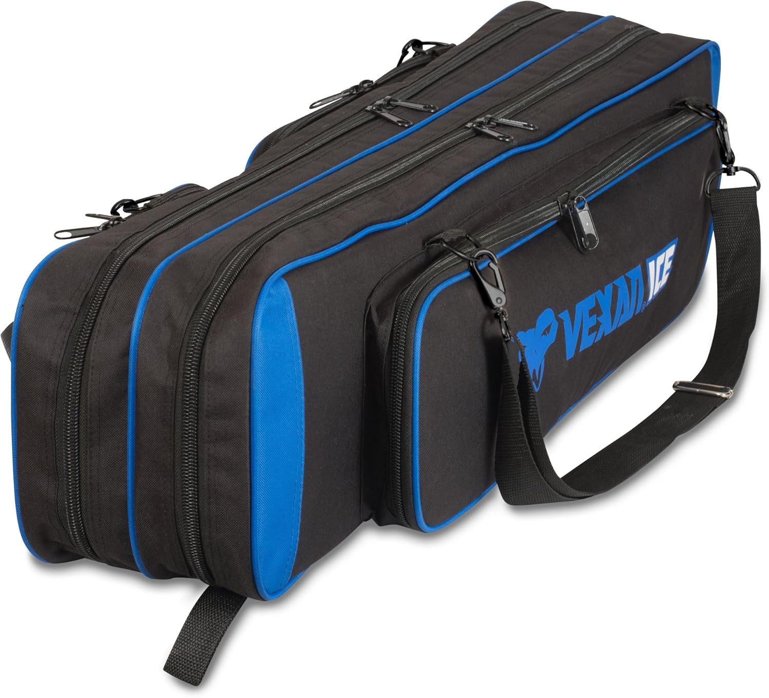 Vexan ICE Fishing Rod & Tackle Bag 36 Soft Case and Multi-Piece Fly Rods Box. Fit up to 36 Rods and Rod Pieces. Blue to match your Clam ICE house