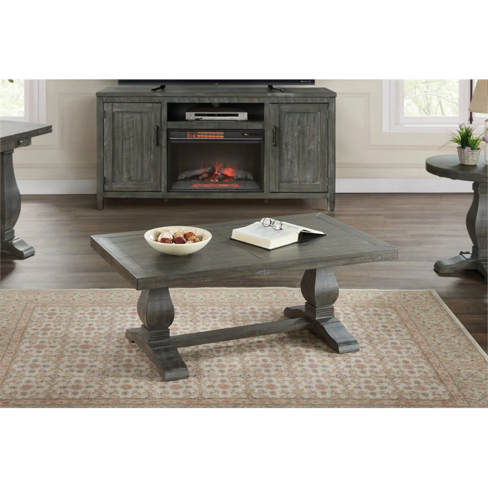 Home Square 2-Piece Set with Napa Solid Wood Coffee Table & End Table in Gray