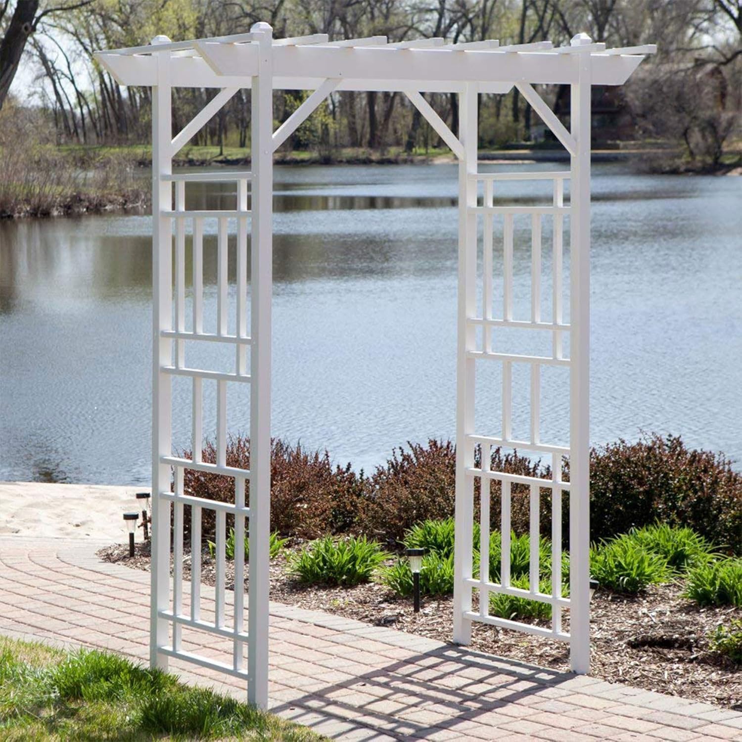 Dura-Trel Wellington Arbor, 72 by 85 Inch PVC Patio Garden Arch, Outdoor Backdrop Frame Decoration or Trellis for Climbing Plants, White