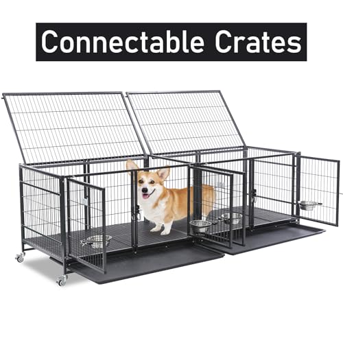 Homey Pet 43 inch Dog Crate 2 Floor Stackable Heavy Duty Dog Kennel Dog Grooming Cage with Detachable Divider, Additional Tray