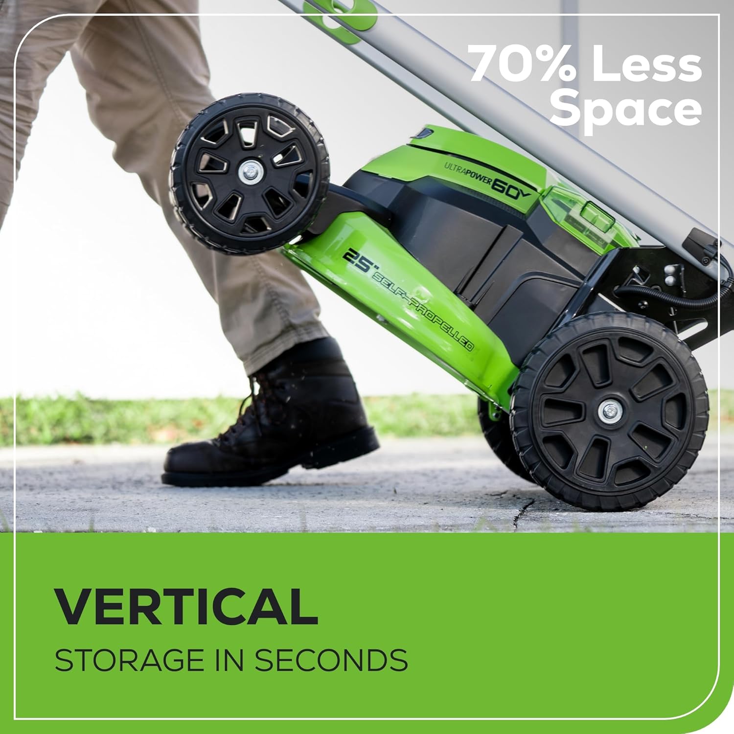Greenworks 60V 25” Cordless (Self-Propelled) Lawn Mower (LED Lights + Aluminum Handles), 2 x 4.0Ah Batteries and Dual Port Rapid Charger