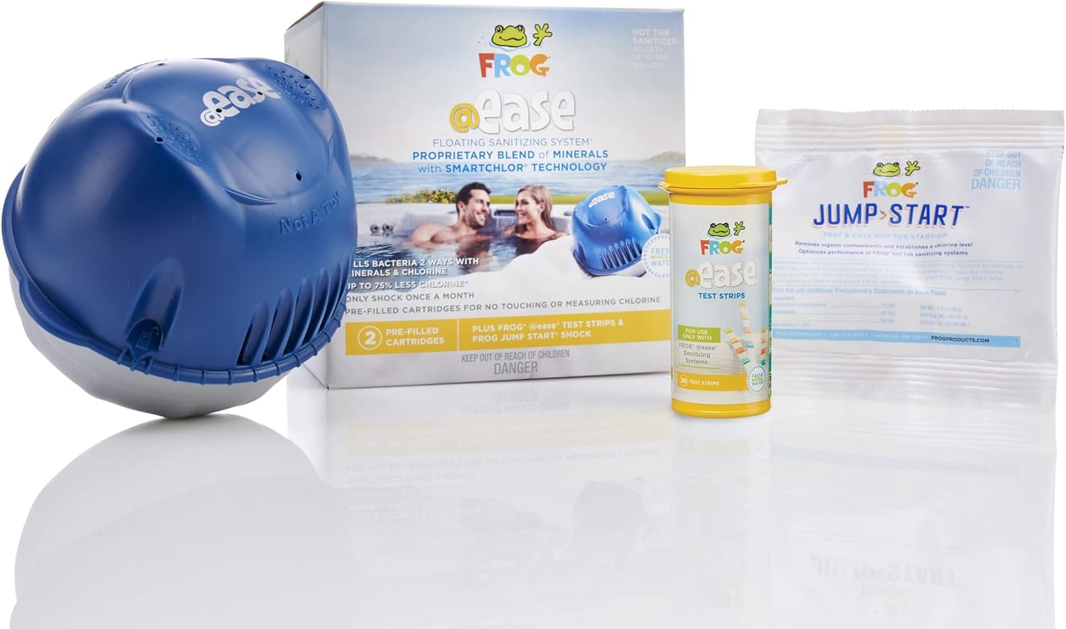 FROG® @Ease® Floating System + 3 Pack of SmartChlor® Replacements + 3 FROG Maintain® Non-Chlorine Shock Treatments for Hot Tubs