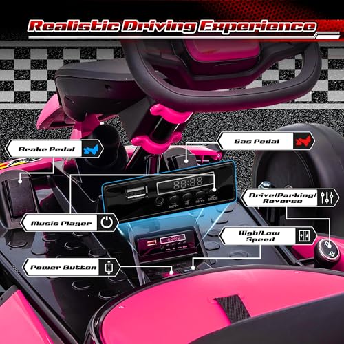 24V Electric Go Kart for Kids, 400W Drift Cart with EVA Tires, High/Low Speed, Max Speed 8.1 MPH, Music, Wireless, Electric Crazy Go-Kart Outdoor Ride on Toy for Kids Ages 6+, Red