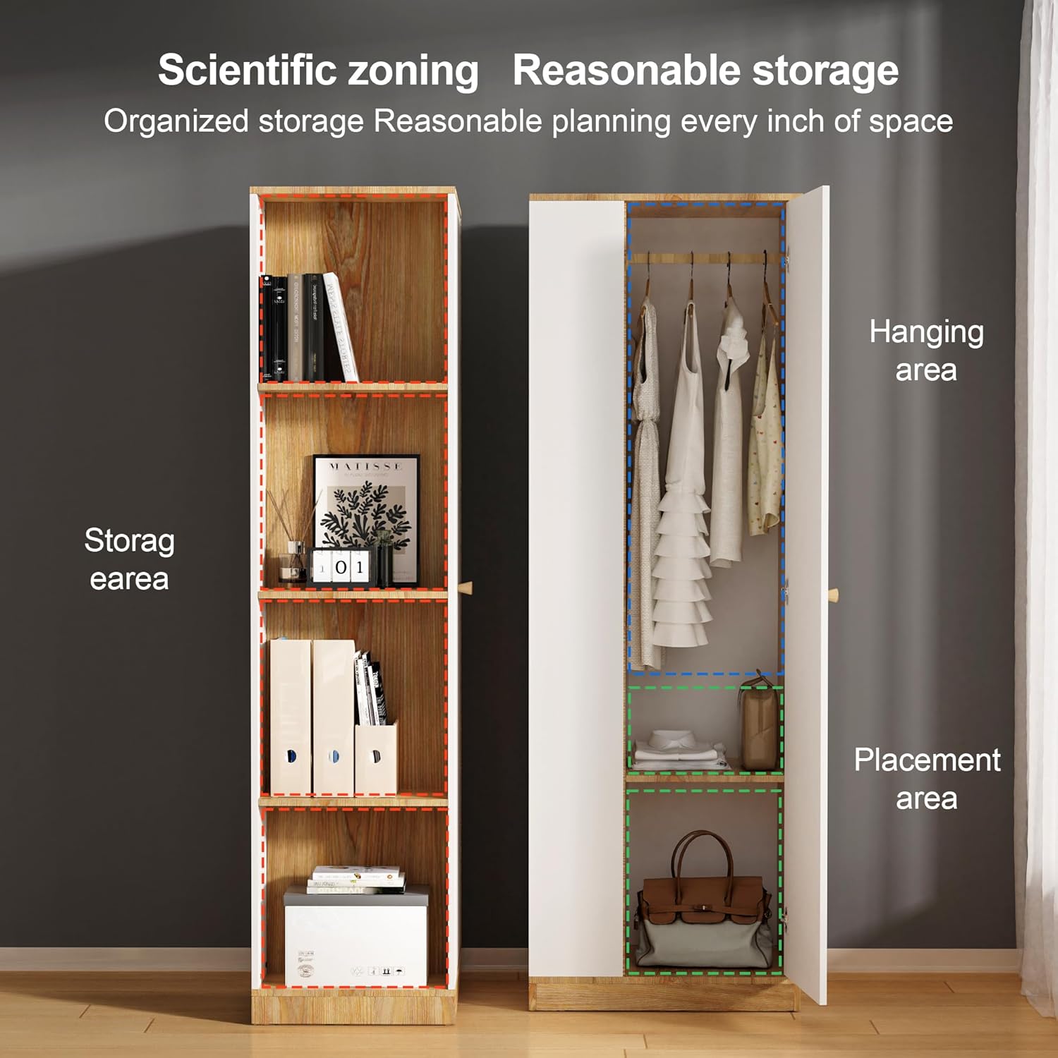 Modern Wardrobe Armoire, White Wardrobe Closet with Hanging Rail, Functional Clothes Storage Cabinet Closet for Small Apartments Bedroom, Easy to Install, 16" D x 24" W x 71" H