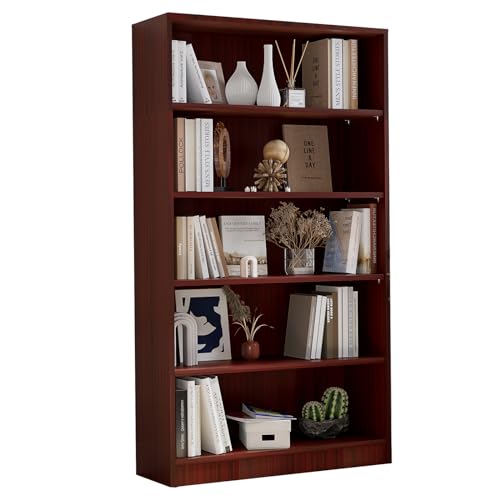 Farini 5 shelf boockase Display Bookcase Freestanding Wooden Bookshelves for Home Office Living Room,60 Inch Height,Cherry