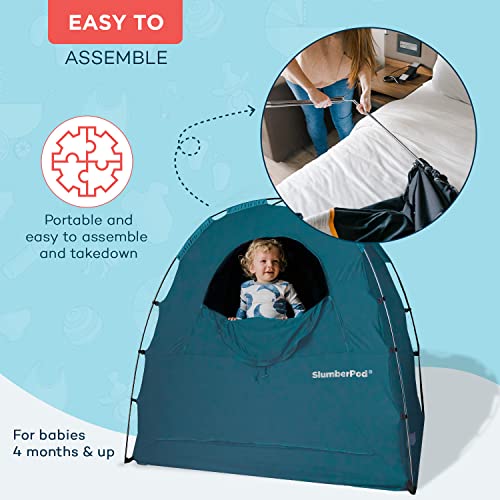 SlumberPod The Original Blackout Sleep Tent Travel Essential for Babies and Toddlers, Mini Crib and Pack N Play Cover, Sleep Pod for Kids with Monitor Pouch and Fan Pouch, Blocks 95%+ Light, Teal