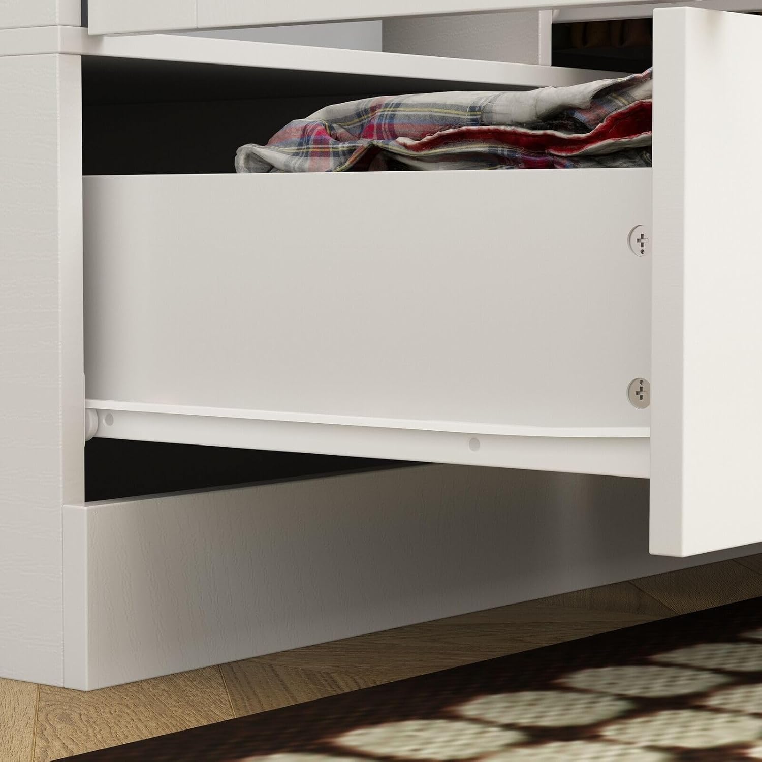 Rustic White Large Capacity Slat Door Wardrobe Closet with 5 Drawers and 4 Doors Roomy Storage, E355142988740