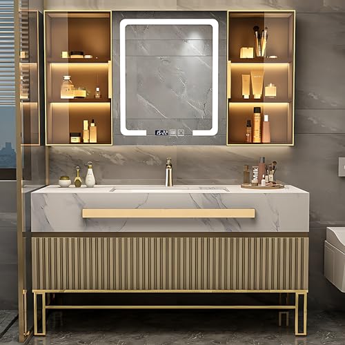 Bathroom Vanity - Bathroom Vanity with Sink, Bathroom Vanities Set includes Smart Led Fog Removal Lights & Mirror Side Cabinet (48")