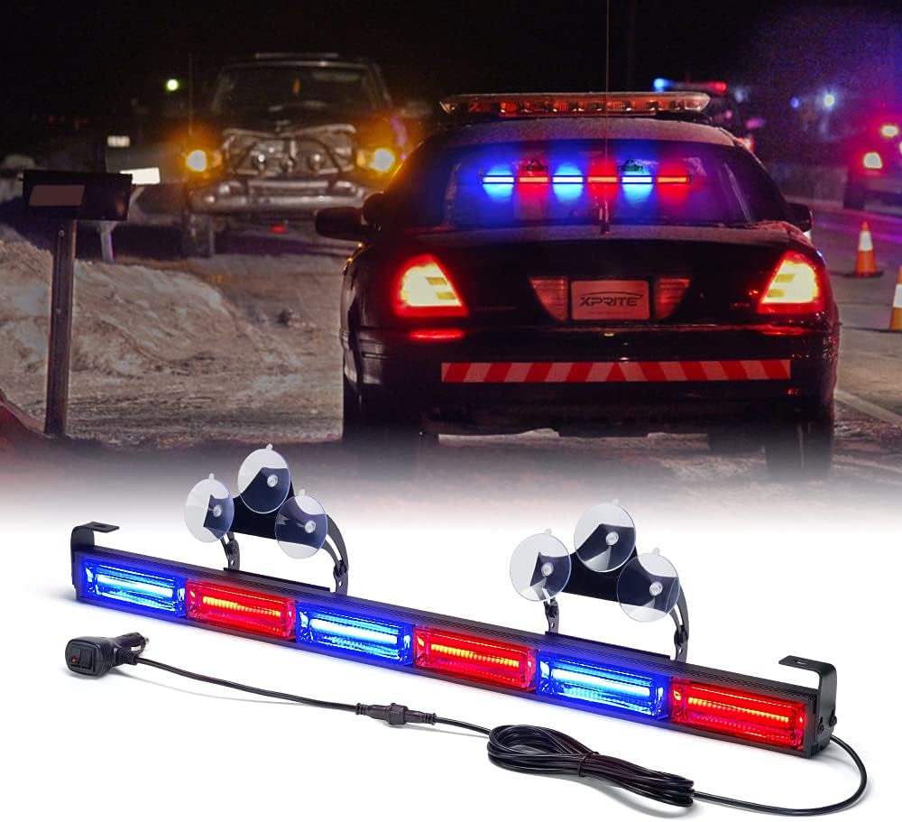 Xprite 31" COB LED Emergency Traffic Advisor Strobe Light Bar, 21 Flashing Patterns Directional Hazard Warning Lightbar, for Police Firefighter Ambulance Vehicles Trucks Cars SUV White/Red Pack of 2