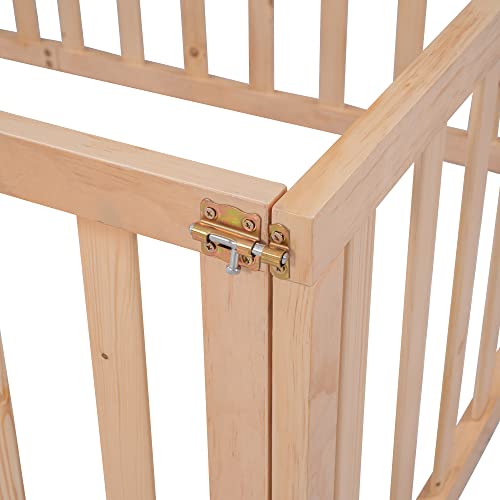 Twin Size Floor Bed Frame Compatible with Toddler Montessori Floor Beds with Fence Railings Compatible with, Twin Size Playhouse Bed Compatible with Boys Girls, Natural,bed frame