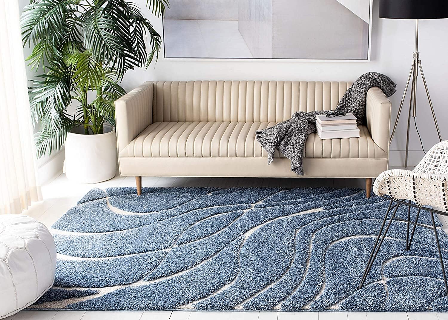 SAFAVIEH Florida Shag Collection Area Rug - 8'6" x 12', Light Blue & Cream, Non-Shedding & Easy Care, 1.2-inch Thick Ideal for High Traffic Areas in Living Room, Bedroom (SG471-6011)