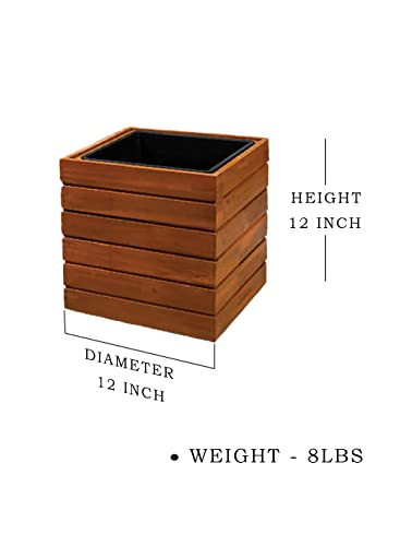 Serene Spaces Living Square Acacia Wood Planter Box, Rustic Indoor Flower and Succulent Planter, Decorative Farmhouse Wooden Storage Container Boxes, Measures 12" L X 12" W X 12" H