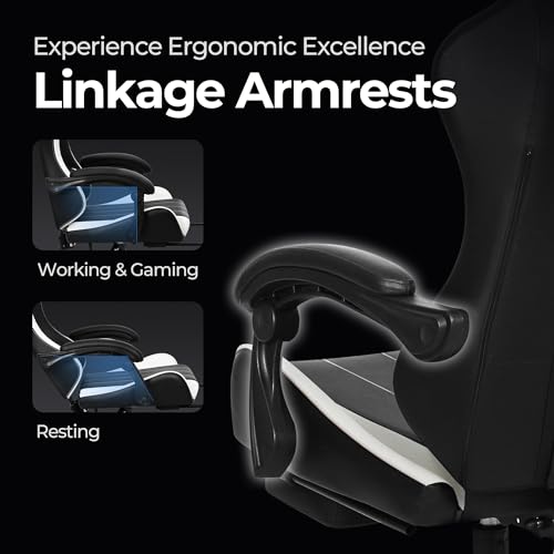 N-GEN Video Gaming Chair with Footrest High Back Ergonomic Comfortable Office Computer Desk with Lumbar Support Height Adjustable with PU Leather Recliner for Adults Women Men (Black)