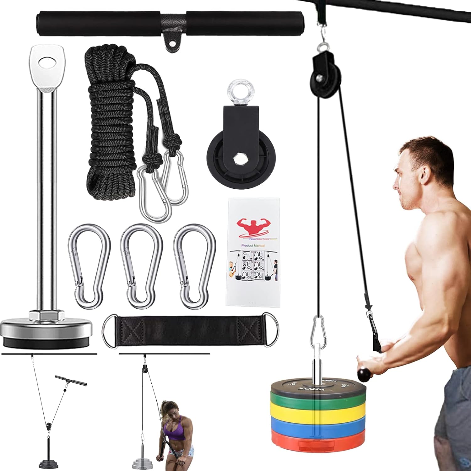 Weight Cable Pulley System Professional Home Gym Equipment Upgraded Fitness LATfor Triceps Pull Down, Biceps Curl, Back, Forearm, Shoulder