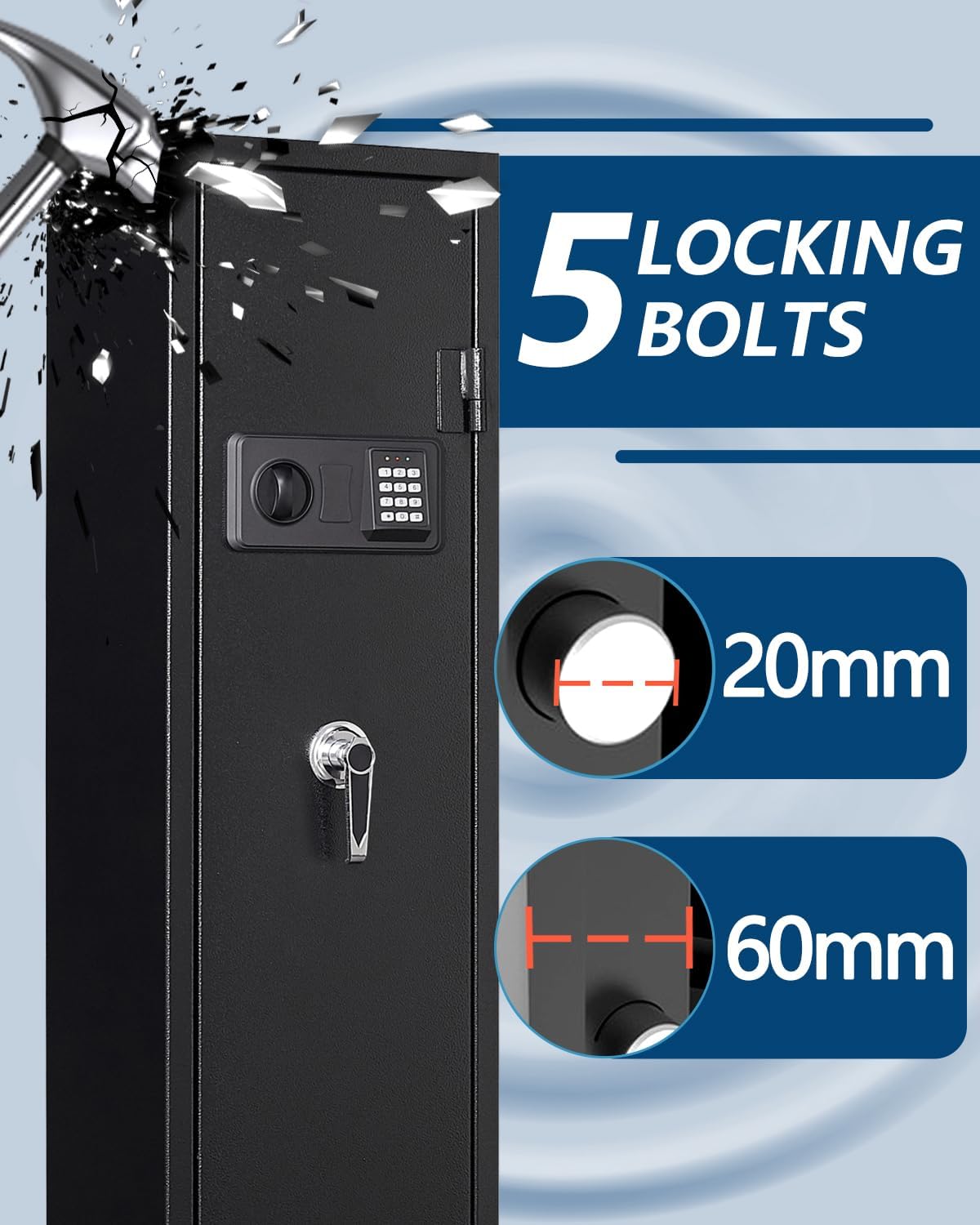 6-5 Gun safe,Gun Safes for Home Rifle and Pistols,Quick Access Rifle safe,Gun Cabinets for Rifles and Shotguns with Adjustable Rifle Rack,Pockets and Shelf