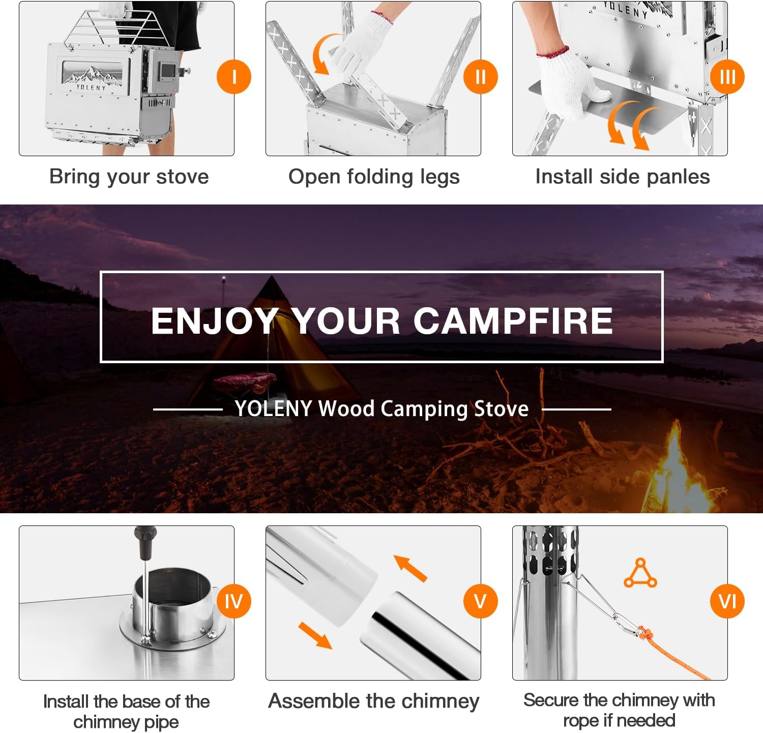 YOLENY Wood Stove, Wood Burning Stove, Tent Stoves Wood Burning with Wood Oven, Camping Wood Stove for Outdoor Cookout, Hiking, Travel, Backpacking Trips, Chimney Pipes and Carry Bag Included