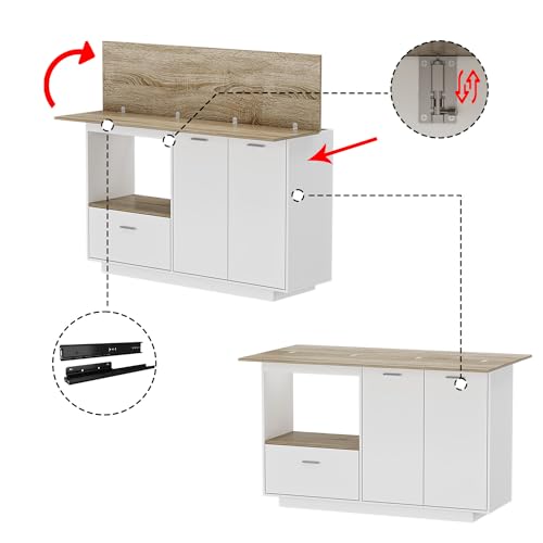 ECACAD 80.7" Kitchen Island with Storage, Wood Kitchen Prep Table White Stationery Storage Cabinet with 3 Drawers, Open Shelves & 2 Cabinets for Dining Room