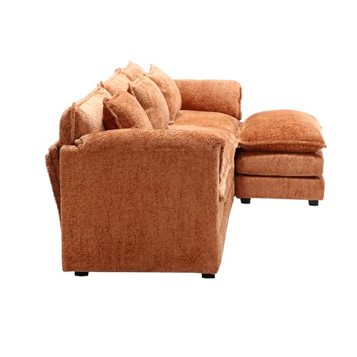U-Shaped Oversized Chenille Upholstered Modular Sectional Sofa Modern Deep Seat Reversible Chaises Cloud Couch Convertible Living Room Sleeper Sofabed with Movable Ottomans for Home, Apartment