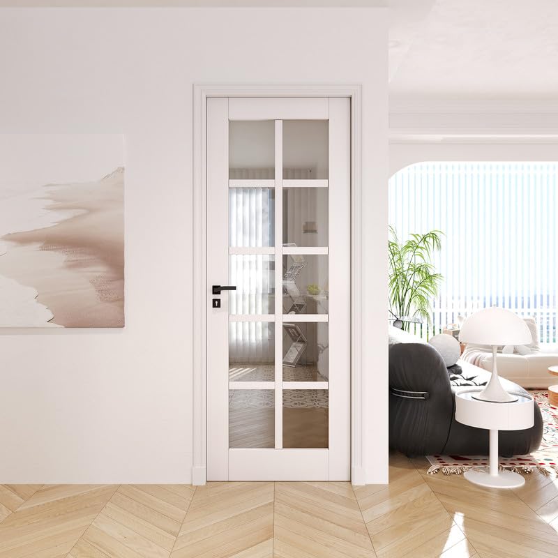 Slab Doors 32" x 80" Clear Glass French Interior Door, 10-Lite Glass Door Panel Single Door Slab for Living Room Bathroom Pantry Easy Install - without Hardware Kit