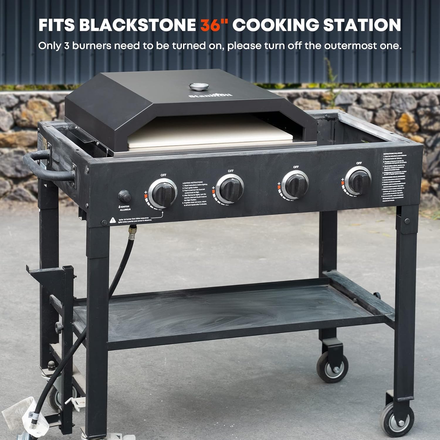 Stanbroil Pizza Oven for Blackstone 36" Gas Griddle Cooking Station, Outdoor Pizza Maker with Side Panels and Temperature Gauge, 17.7 in. x 13.7 in. Pizza Stone