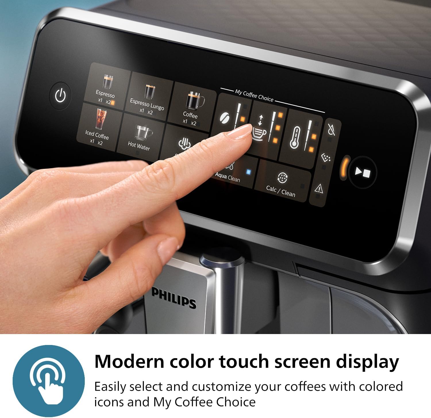 PHILIPS 3300 Series Fully Automatic Espresso Machine - 5 Beverages, Intuitive Touch Display, Classic Milk Frother, SilentBrew, 100% Ceramic Grinder, AquaClean Filter. Black Chrome (EP3326/90)