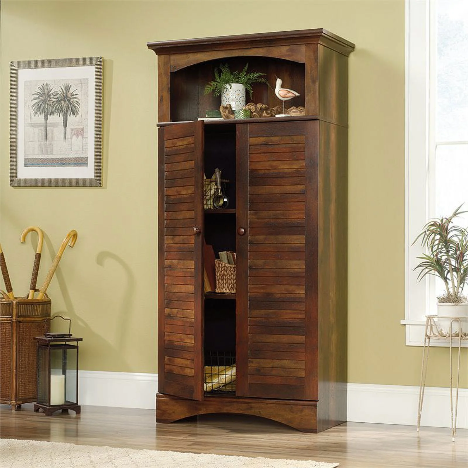 Sauder Harbor View Storage Cabinet, Curado Cherry Finish