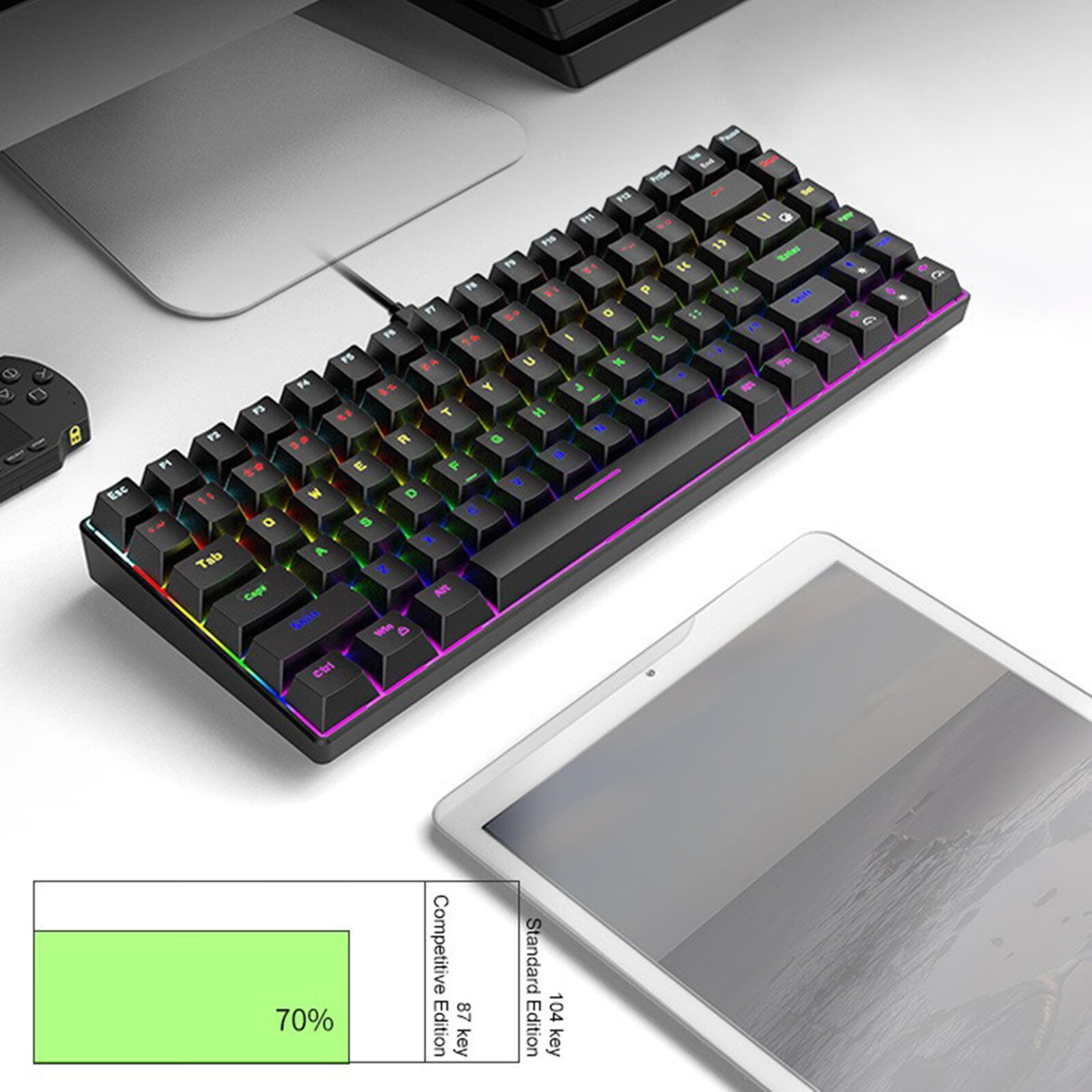Jpgif 84 Key RBG Luminous Mechanical Keyboard USB C Wired 70% Compact Ergonomic Waterproof Keyboard For PC