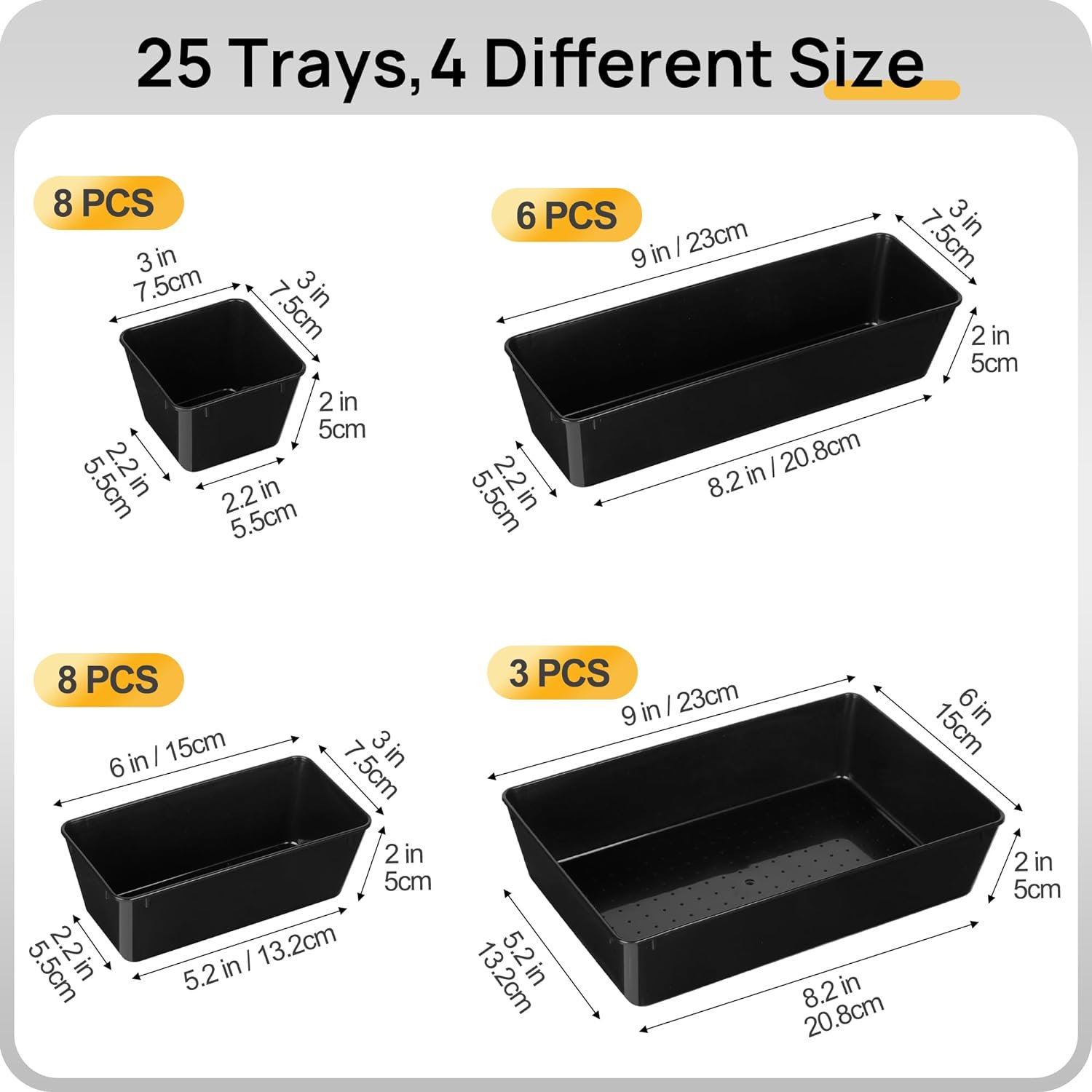 25 PCS Plastic Drawer Organizers Set, 4-Size Versatile Bathroom and Vanity Drawer Organizer Trays, Storage Bins for Makeup, Bedroom, Kitchen Gadgets Utensils and Office