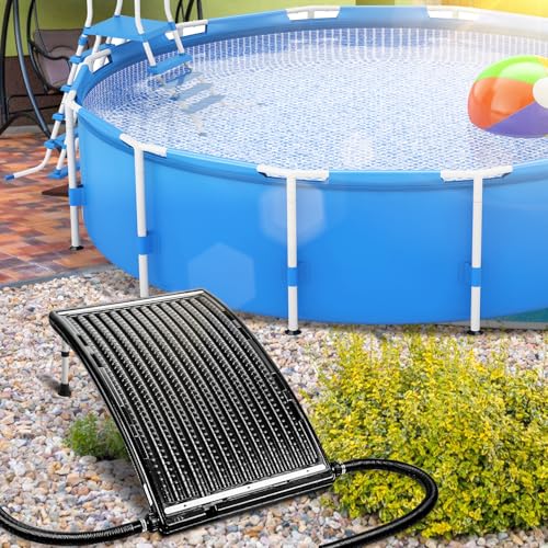 2025 Upgraded Solar Pool Heater with Adjustable Support Feet, Pool Heater for Above Ground Pool, Inground Pool Warmer, with 2 Adapters, 2 Hoses & Clamps, 2 Plumber Tapes, Thicken