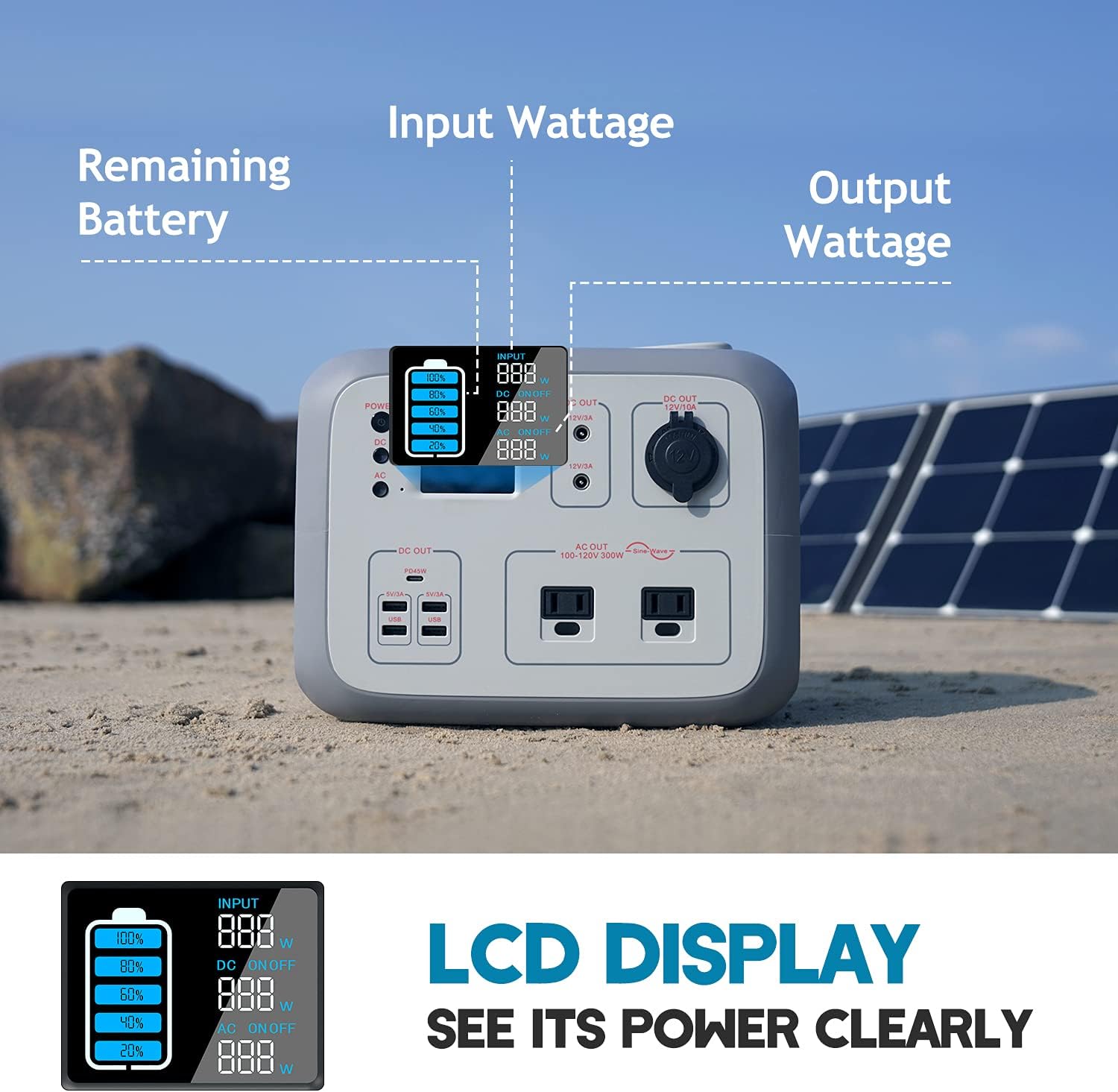 BLUETTI Portable Power Station AC50S 500Wh Solar Generator Lithium Battery Backup with 2x110V/300W AC Outlets Power Generator for Outdoor Camping RV Home Use Emergency