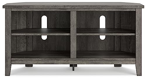 Signature Design by Ashley Dorrinson Modern Corner TV Stand with 4 Shelves & Fits TVs Up to 58 Inches, Whitewash & Gray