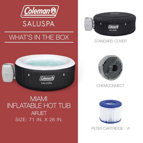 Coleman SaluSpa Miami AirJet 2 to 4 Person Round Inflatable Hot Tub Portable Outdoor Spa with 120 Soothing AirJets and Insulated Cover, Black