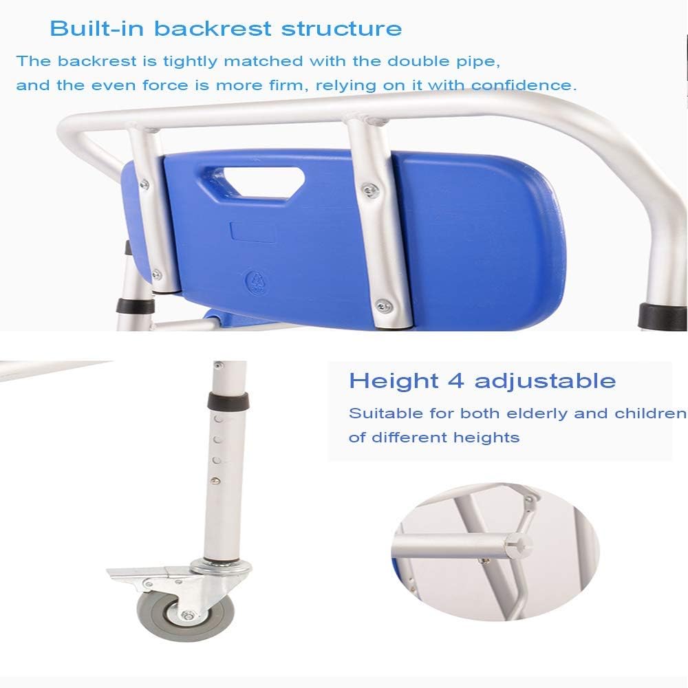 Mobile Bedside Commode, Wheeled Folding Toilet Seat Chair Armrests Backrest and Removable Footrests WC Chair with Lid Bathroom Chair or Disabled Pregnant Elderly