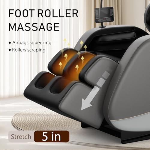 Massage Chair Full Body, Zero Gravity Massage Chair with Auto Modes, Airbag Massage, 6 Fix Point Rollers, Foot Massage, Heating, Touch Screen Controller, Gray Home Relaxation Recliner with Massage