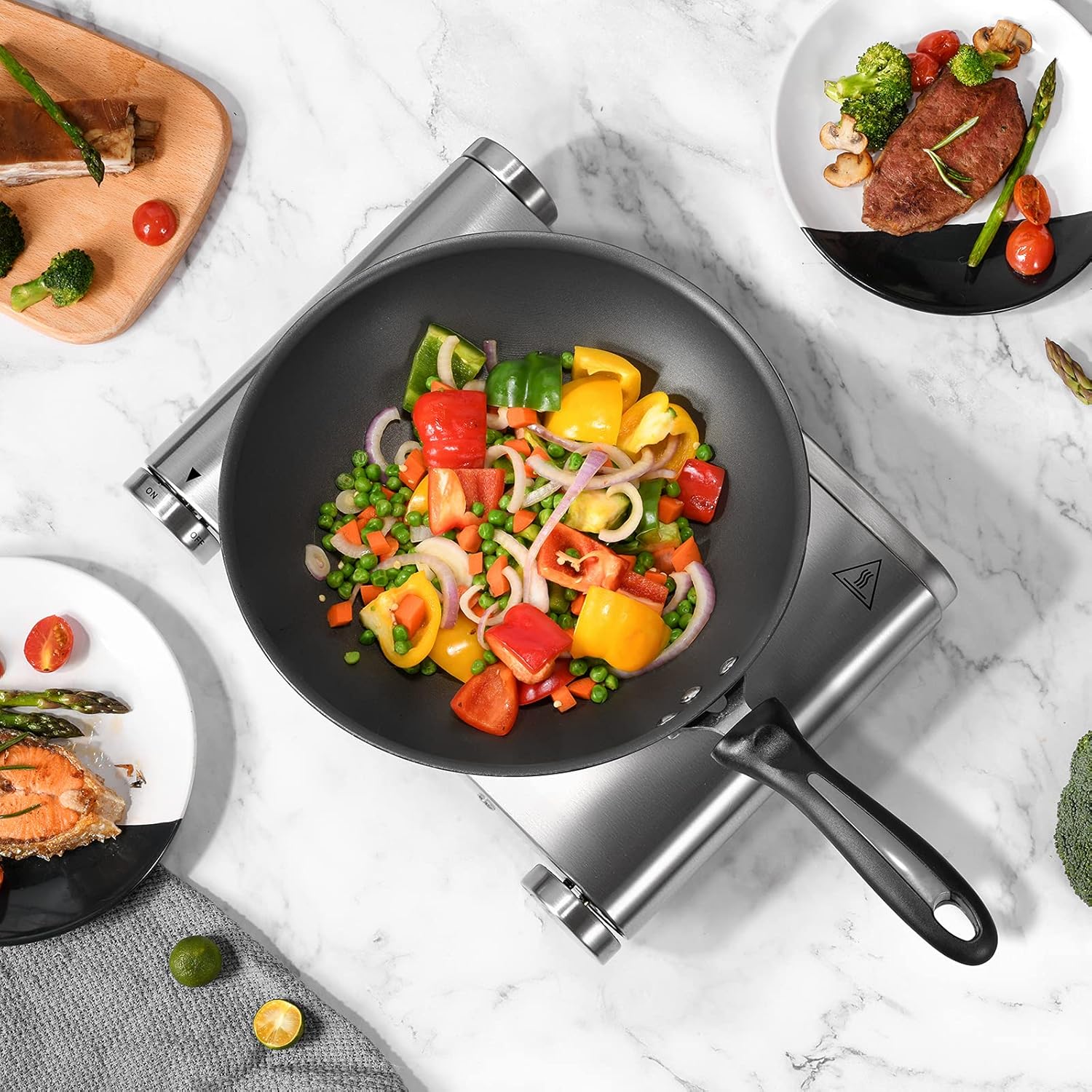 DIDO 1800W Hot Plate, Portable Electric Stove Countertop Cast-Iron Double Burner with Adjustable Temperature& Anti-Slip Feet, Stainless Steel Cooktop for Home/Camp/RV, Compatible for All Cookwares