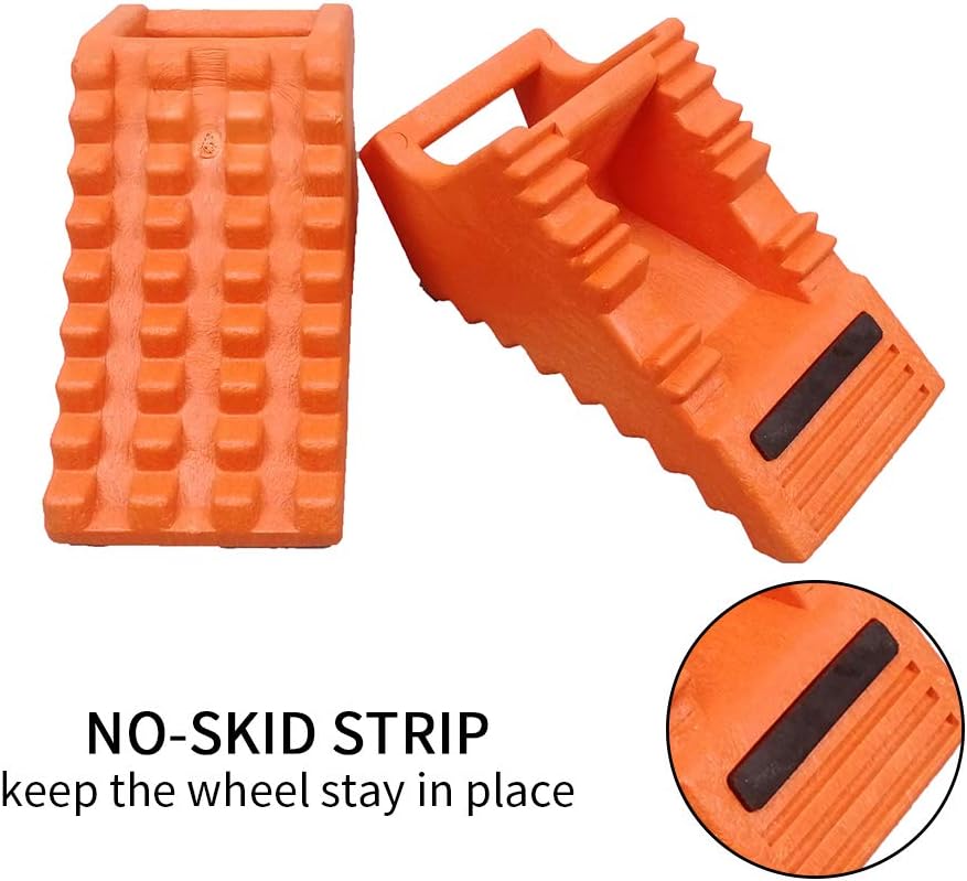ROBLOCK Wheel Chocks Heavy Duty with Handle for Travel Trailer -4 Pack Orange, 10" Length x 4.7" Width x 5.1" Height Pack of 2
