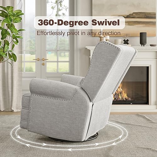 Swivel Nursery Glider Recliner, Comfy Upholstered Glider Chair with Lumbar Pillow and Footrest, Swivel Rocking Chair for Living Room, Beige